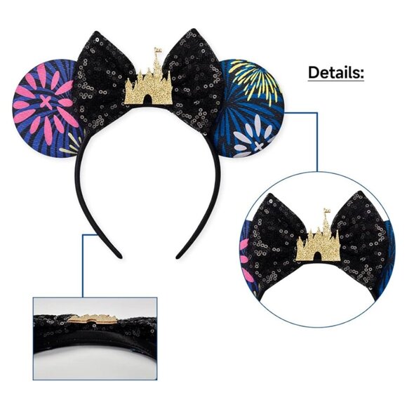 Minnie Mouse Ears Headband Black Sequin Castle Bow (SKU: 123MI) - Picture 5 of 9